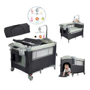 Pack n Play Portable Playard with Bassinet Baby Travel Crib with Changing Table