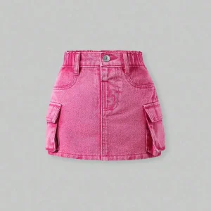 Pink Cargo Denim Mini Skirt