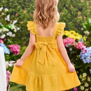 Yellow Ruffled Cap Sleeve Tiered Dress