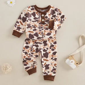 Infant Boys Fall Outfits Camouflage  Long Sleeve Rompers