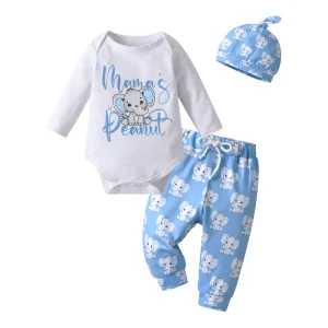 Newborn Baby Clothes Long Sleeve Romper Pants Hat 3pcs Outfits Set