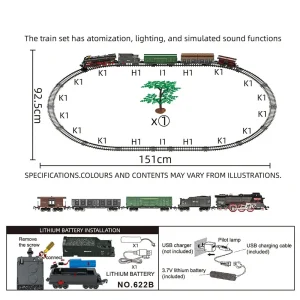 Electric Train Set Retro Steam Train Track Model with Smokes Lights Children Christmas Gift Toy for Boy
