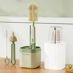 Silicone Baby Bottle Cup Brush Set with Storage Box Newborn Gift Milk Bottle Cleaning Brushes Suit Portable Detachable Cleaning